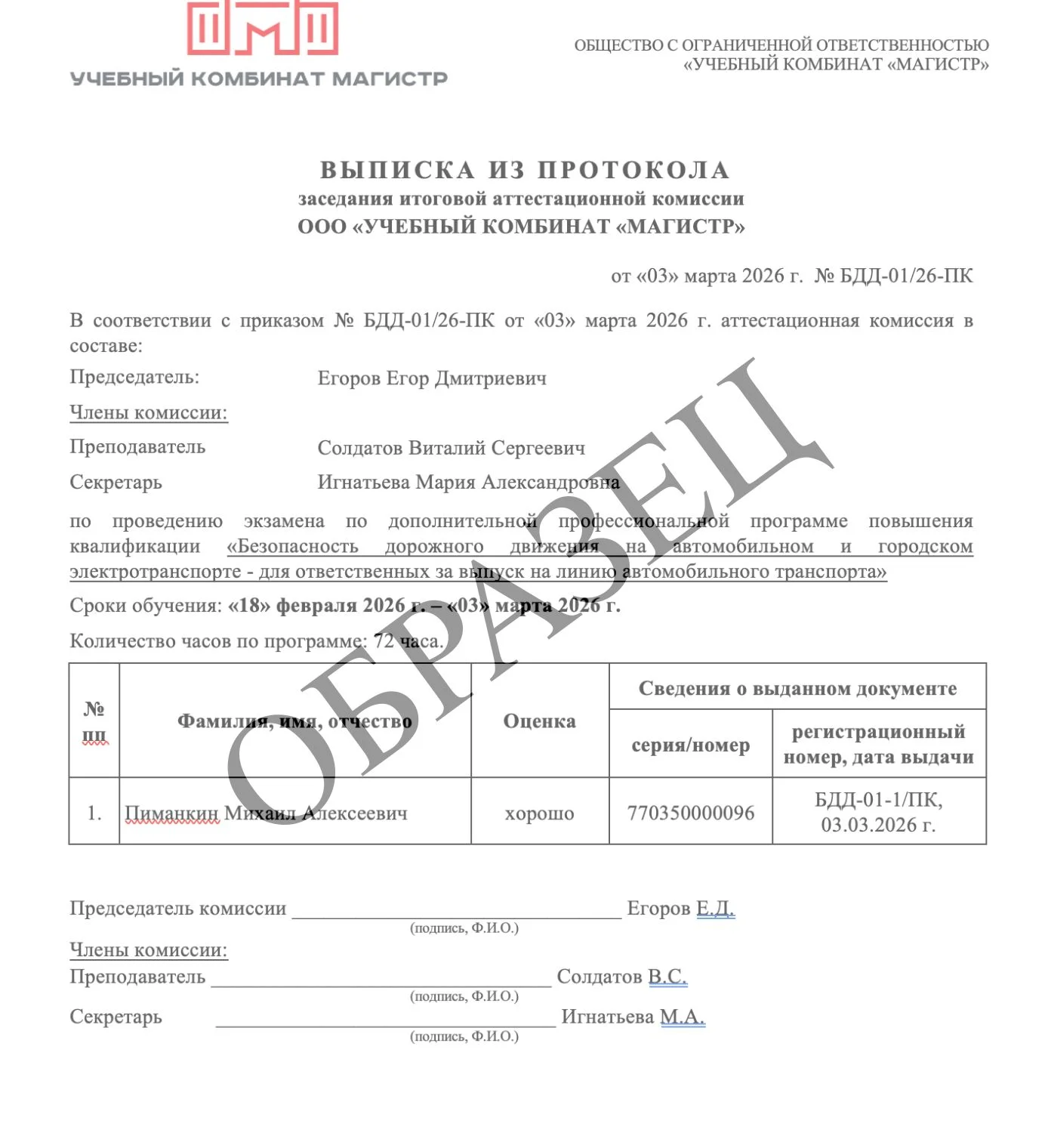 Образец итогового документа