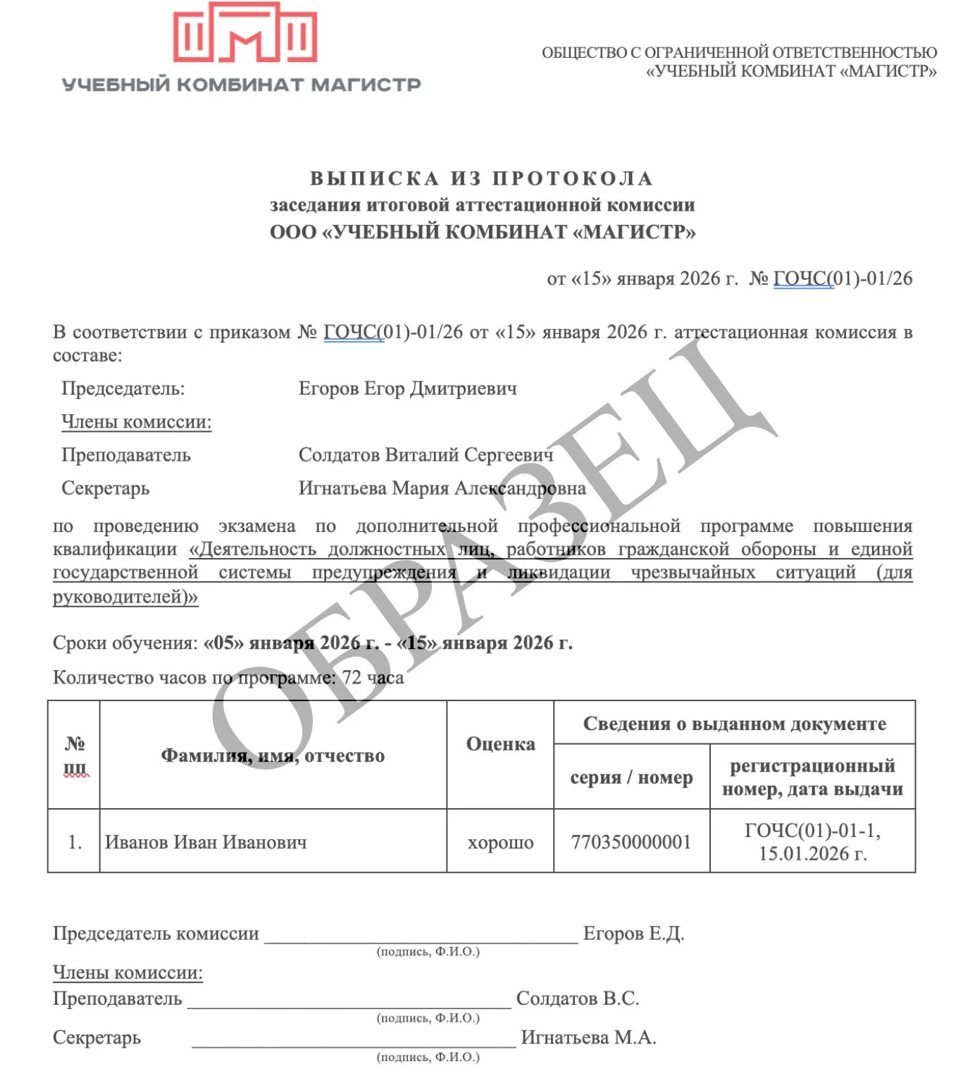 Образец итогового документа