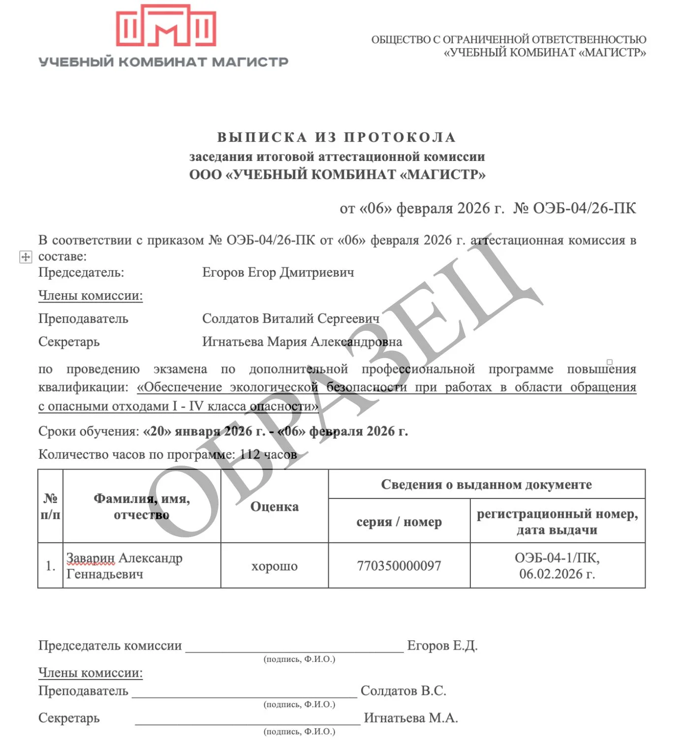 Образец итогового документа