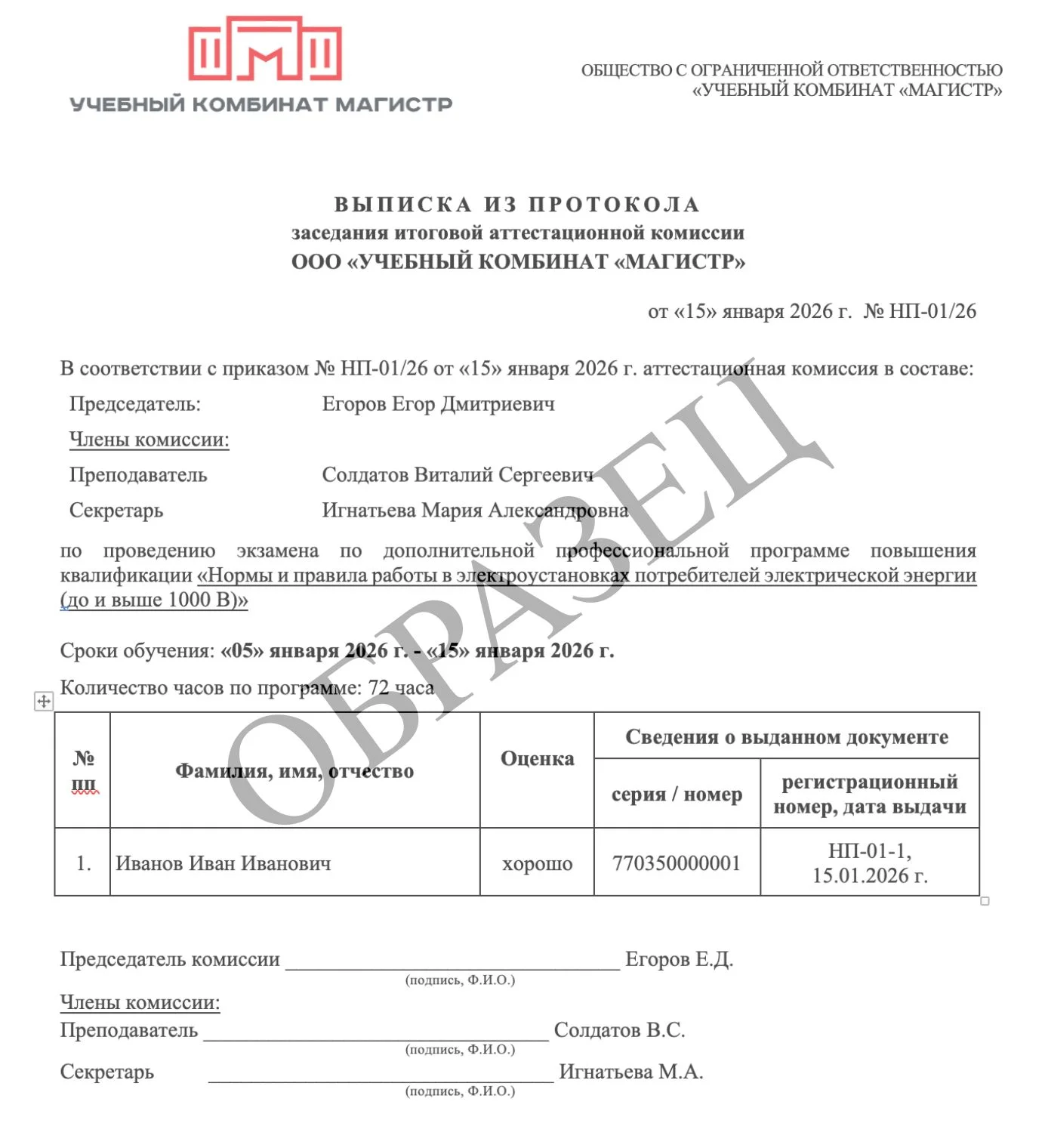Образец итогового документа