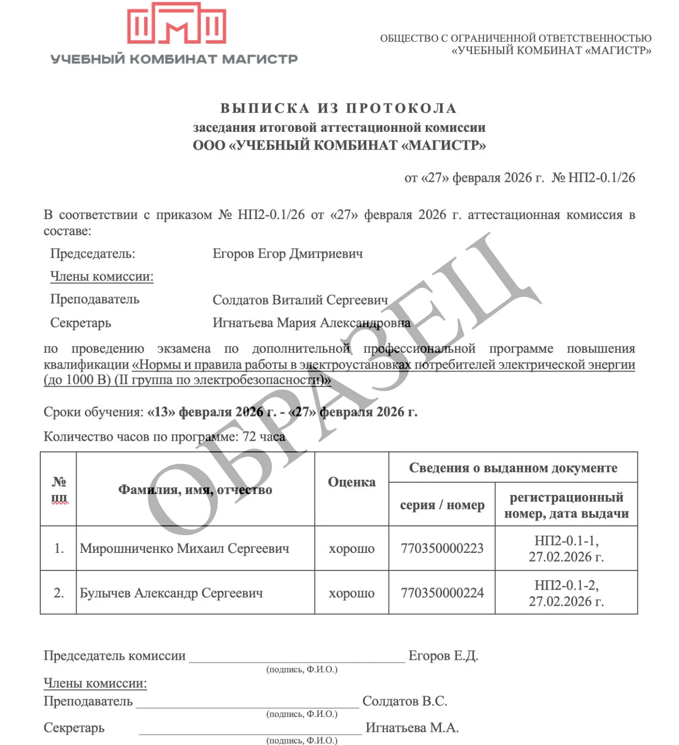 Образец итогового документа