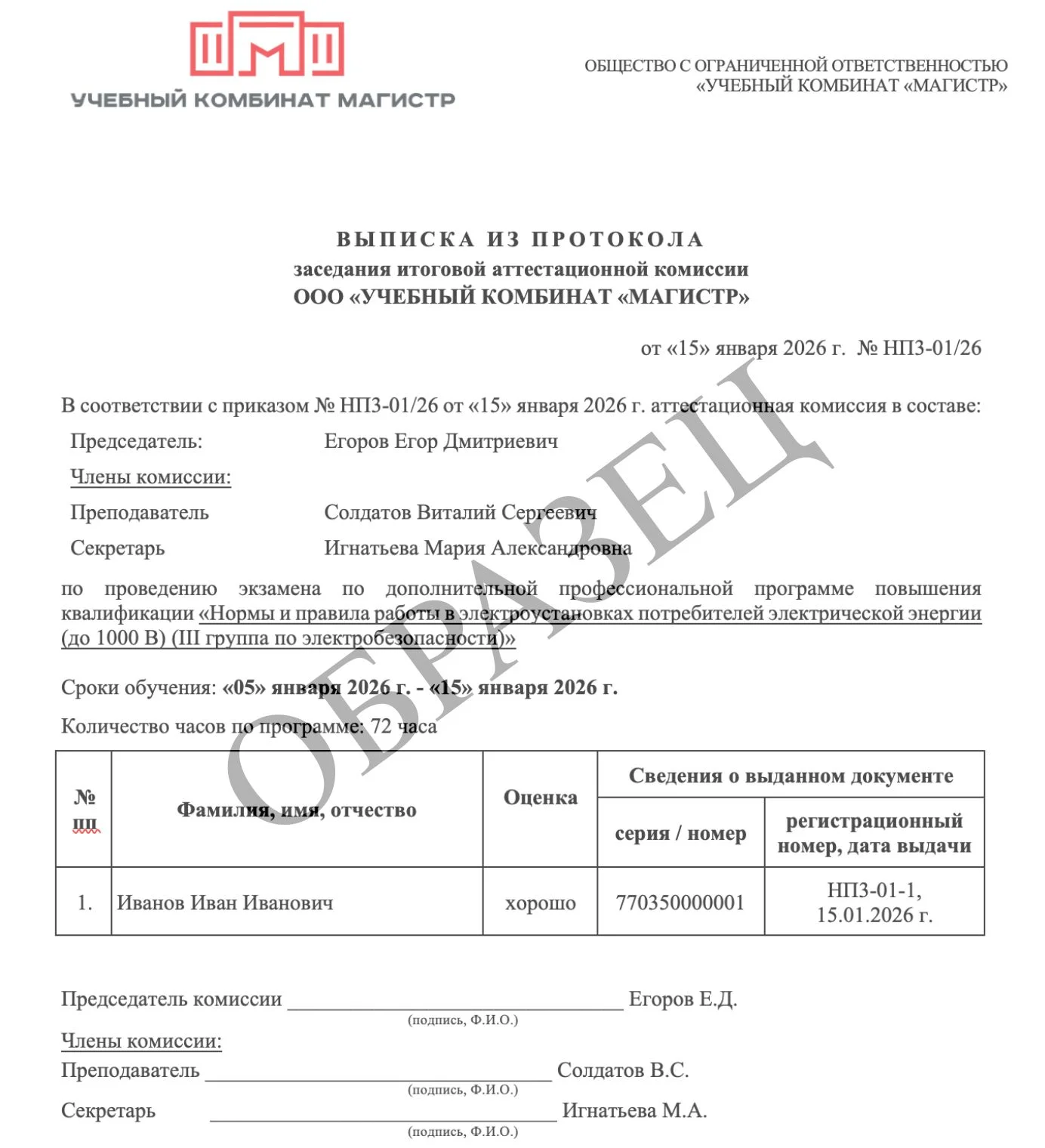 Образец итогового документа