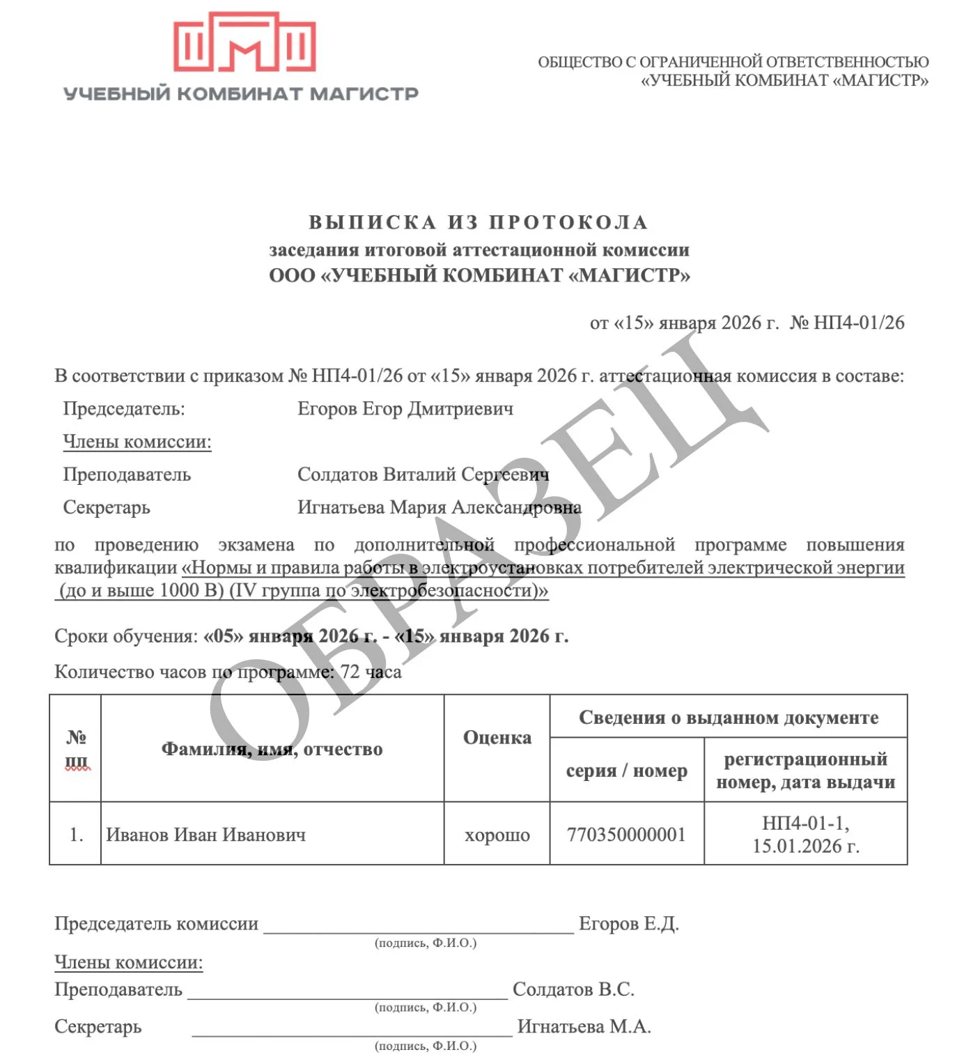Образец итогового документа