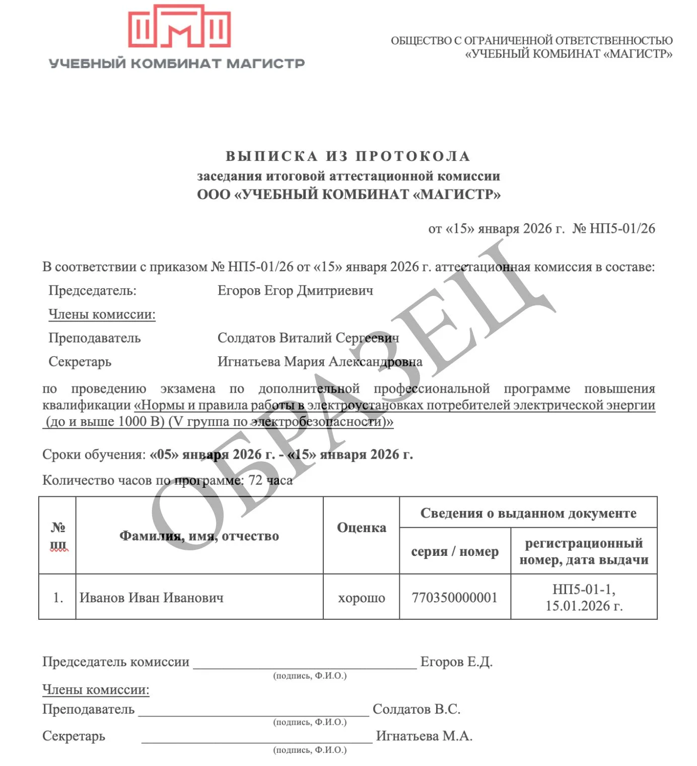 Образец итогового документа