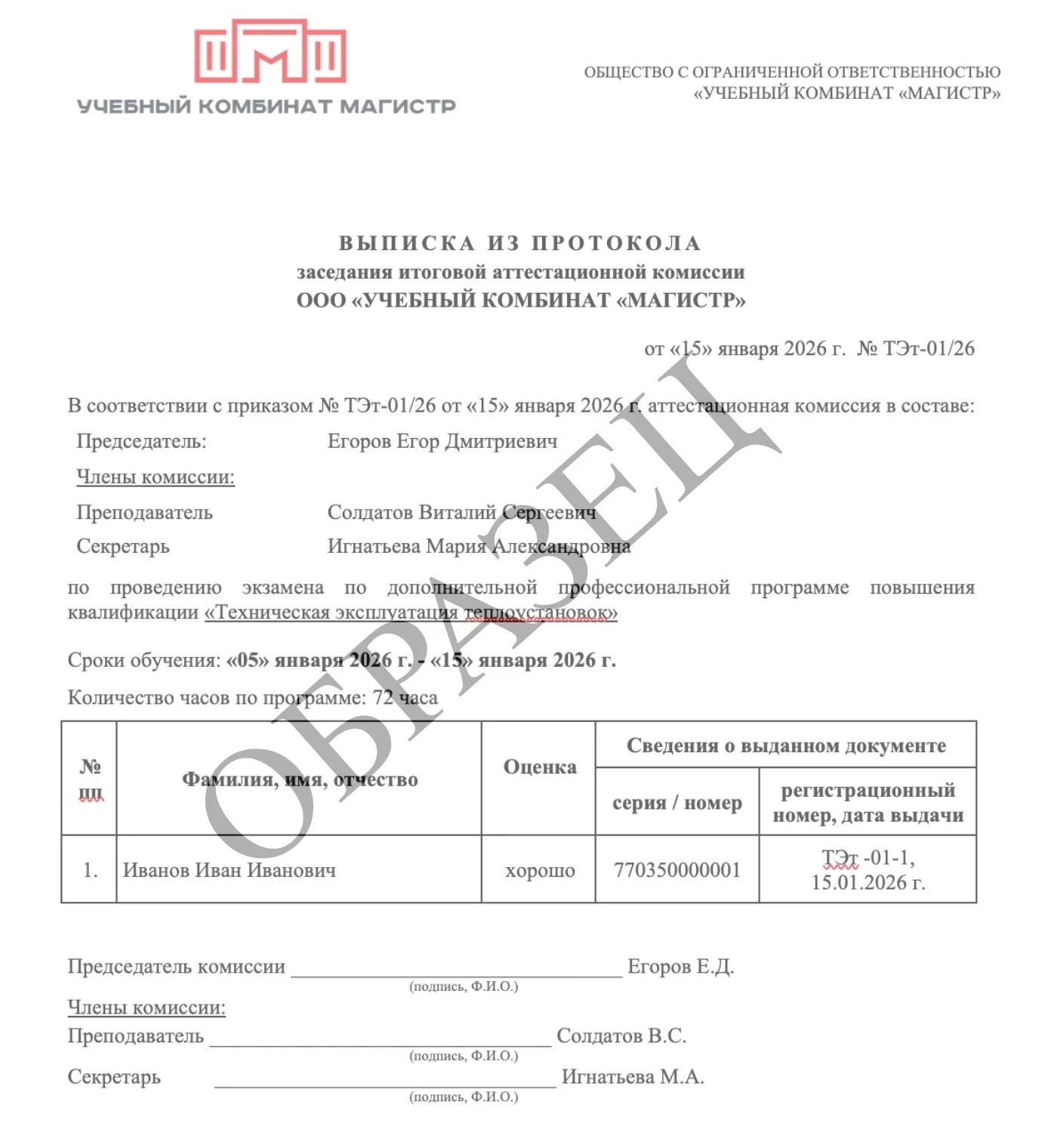 Образец итогового документа