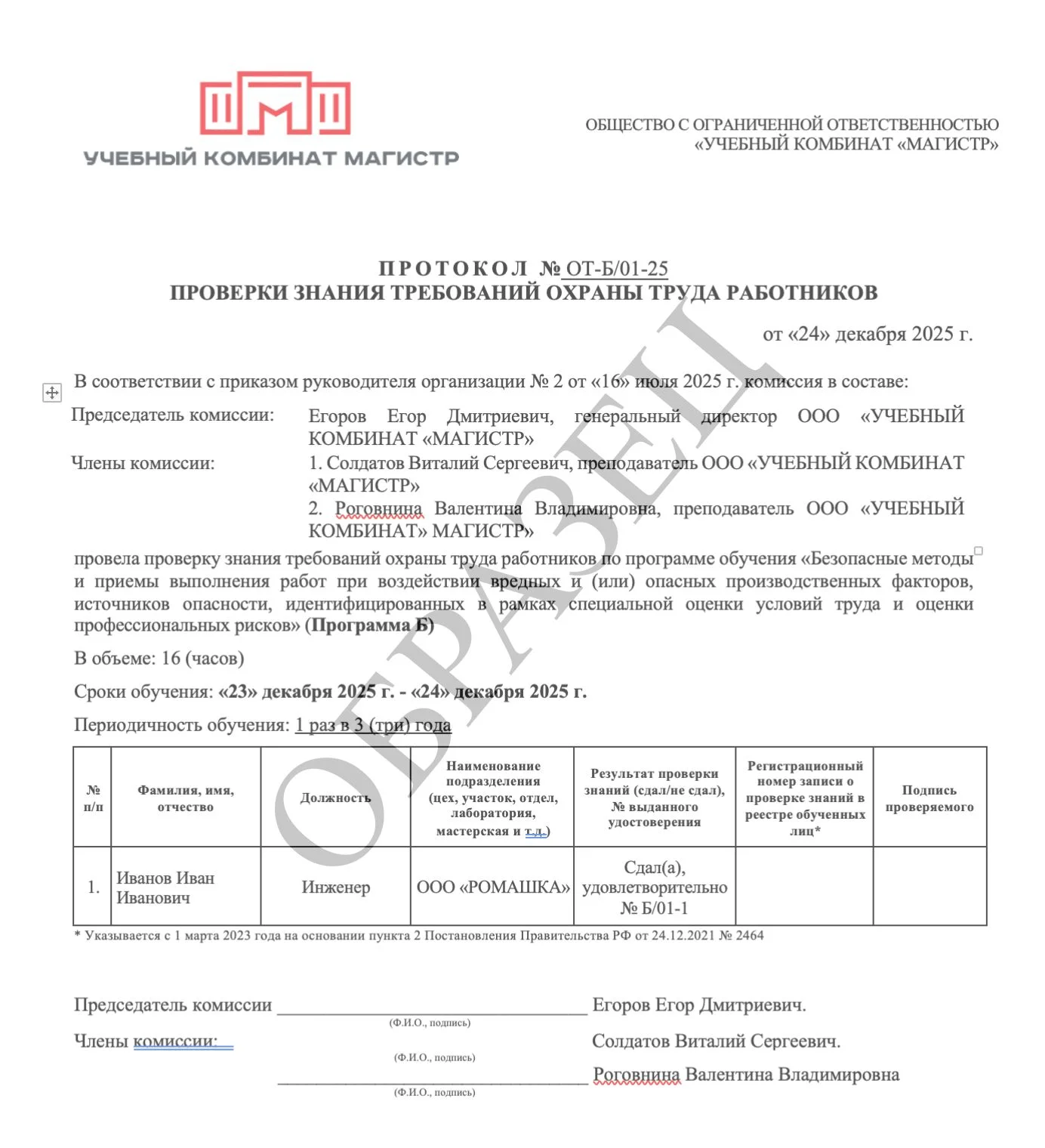 Образец итогового документа