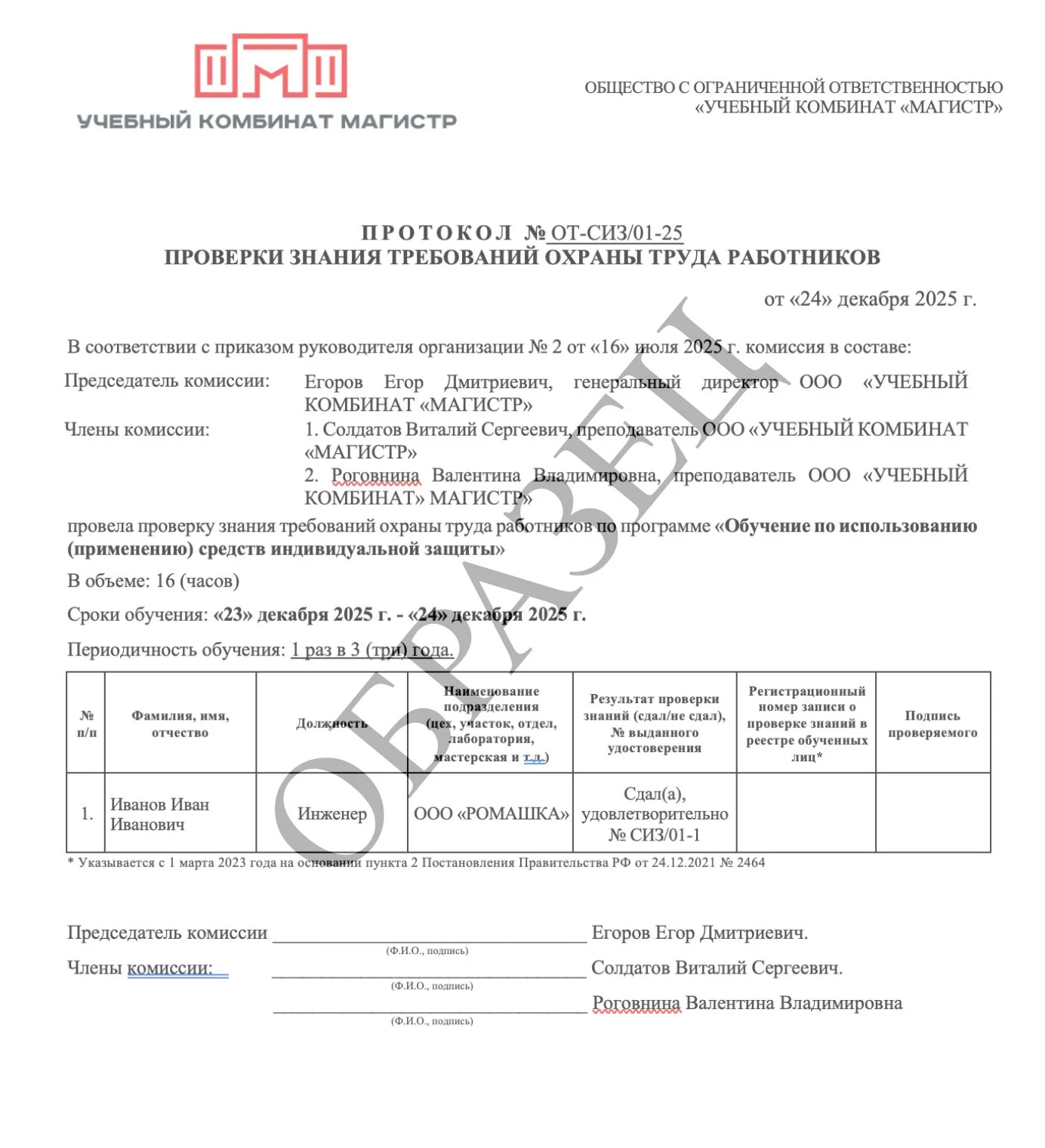 Образец итогового документа