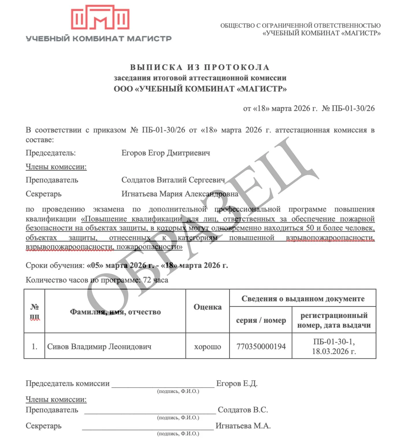 Образец итогового документа