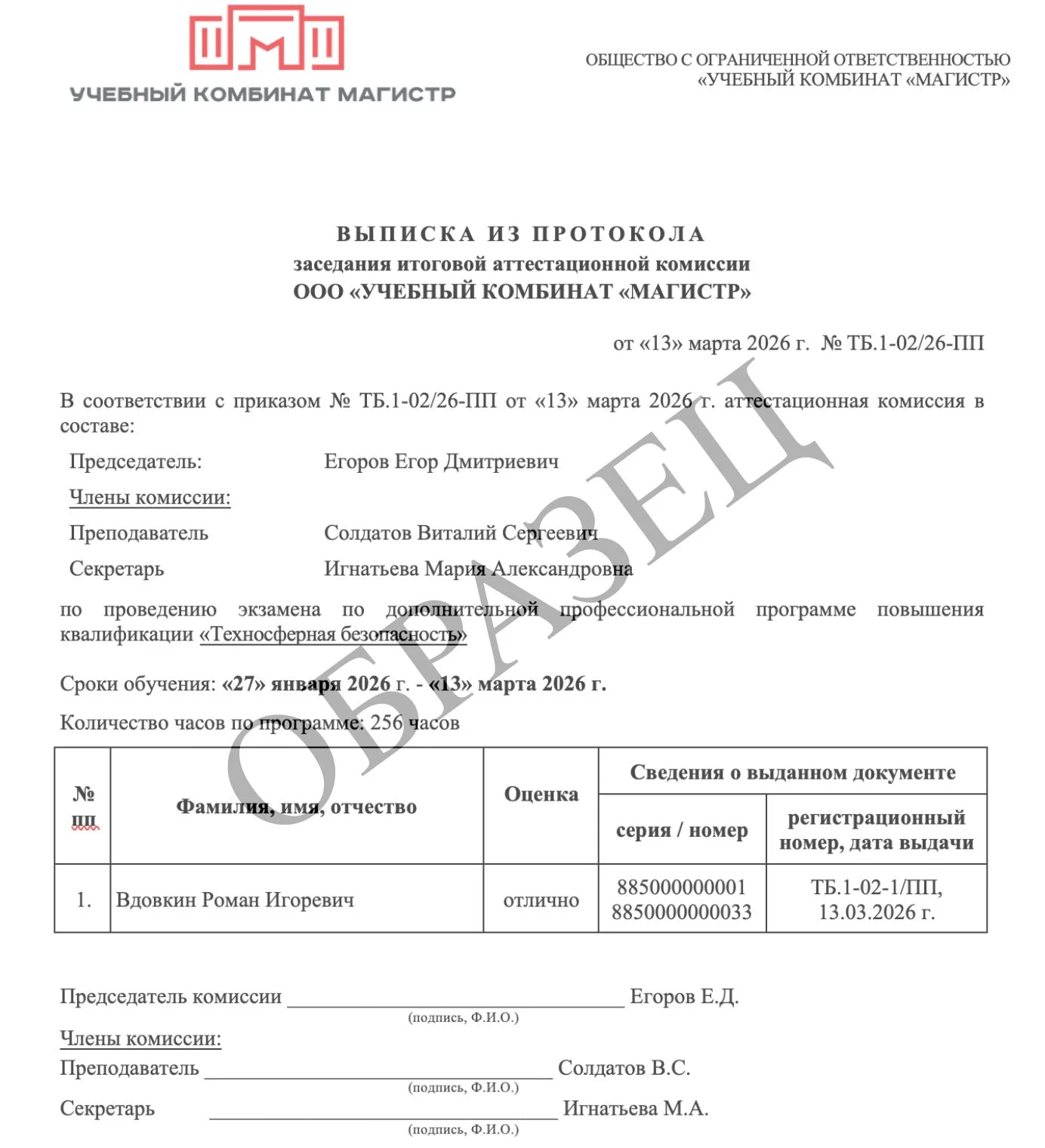 Образец итогового документа