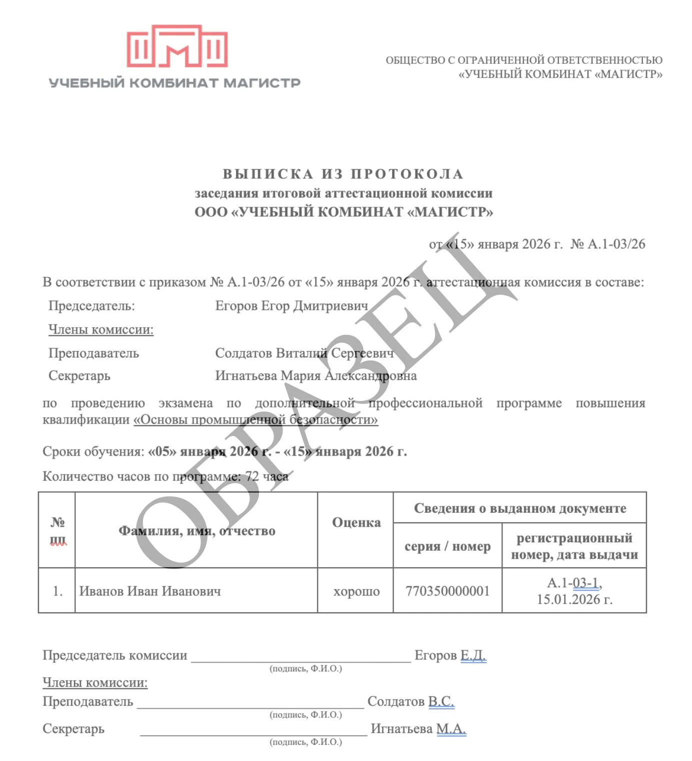 Образец итогового документа