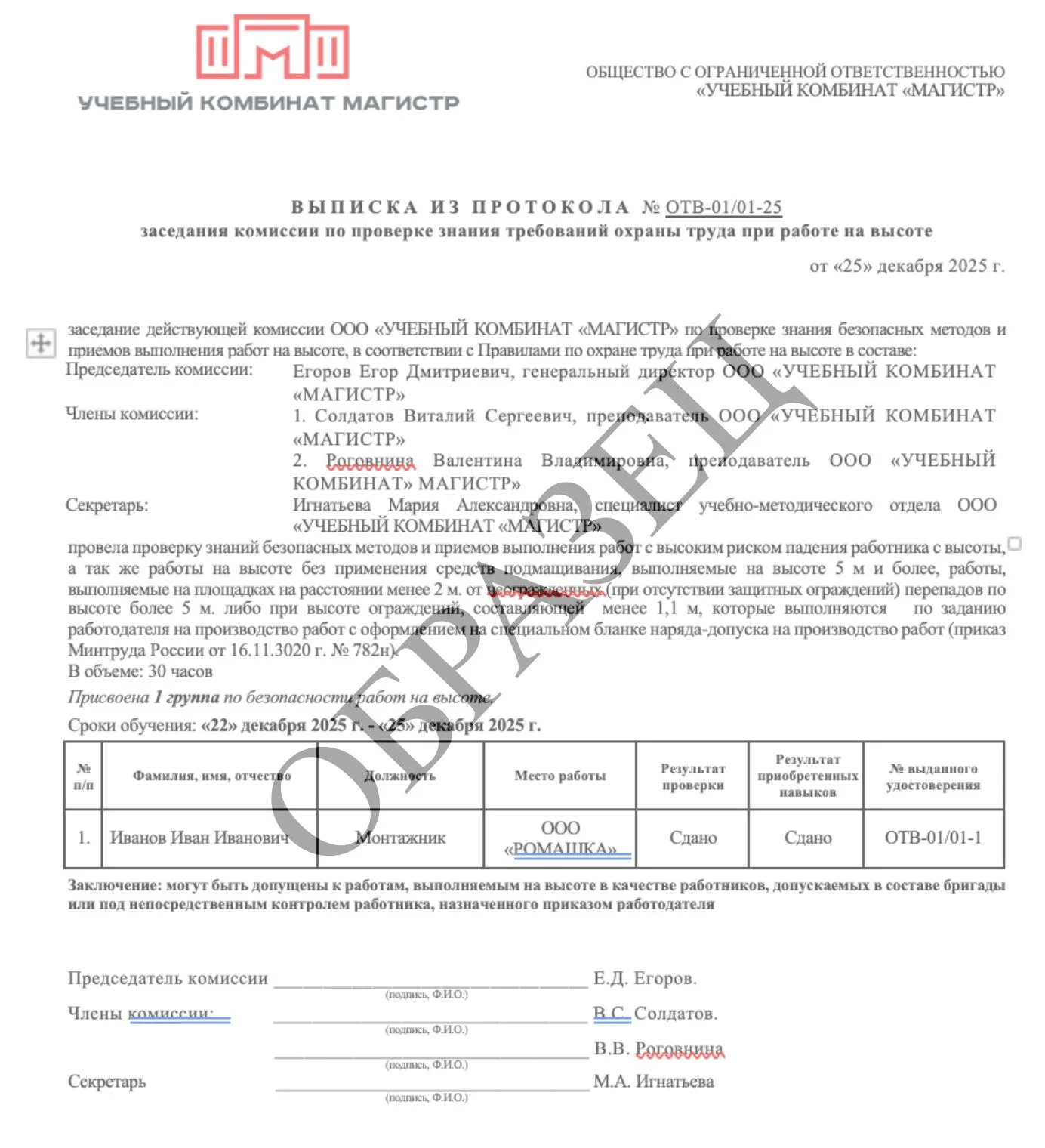 Образец итогового документа