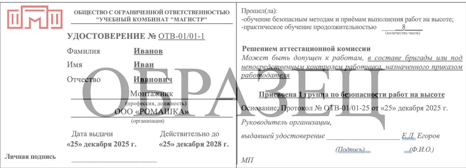 Образец итогового документа