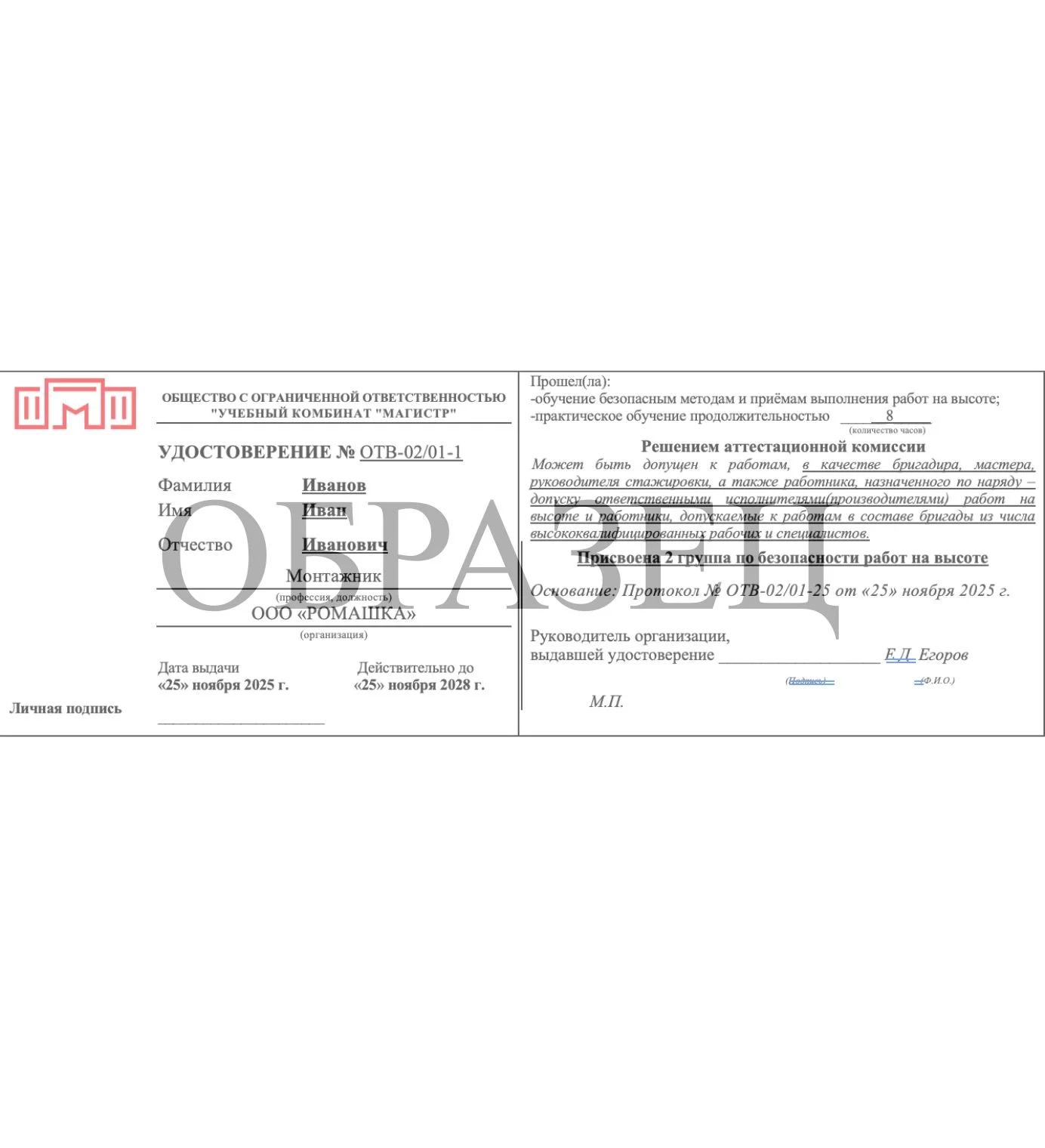 Образец итогового документа