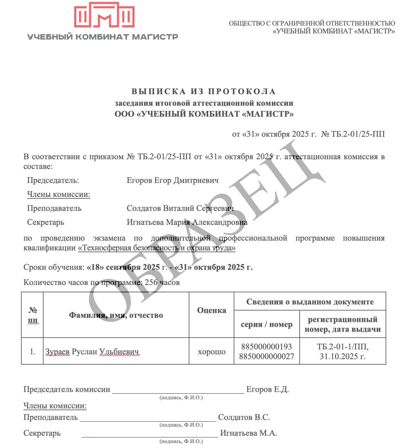 Образец итогового документа